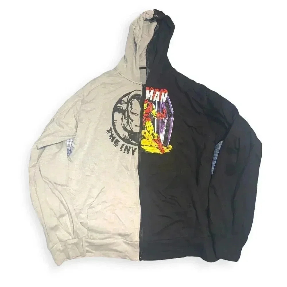 Marvel Iron Man The Invincible Men's Jacket Black/Gray Split Zip Winter Hooded